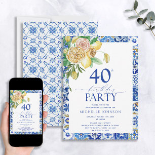 Elegant Mediterranean Lemon Floral 40th Birthday Kaart