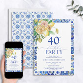 Elegant Mediterranean Lemon Floral 40th Birthday Kaart
