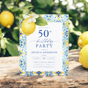Elegant Mediterranean Lemon Floral 50th Birthday Flyer
