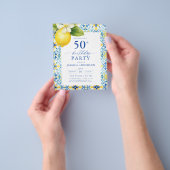 Elegant Mediterranean Lemon Floral 50th Birthday Flyer (Hand)