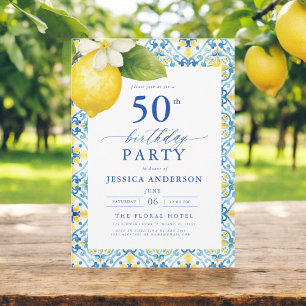 Elegant Mediterranean Lemon Floral 50th Birthday Kaart