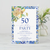 Elegant Mediterranean Lemon Floral 50th Birthday Kaart (Staand voorkant)