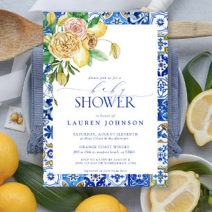Elegant Mediterranean Lemon Floral Baby shower Kaart