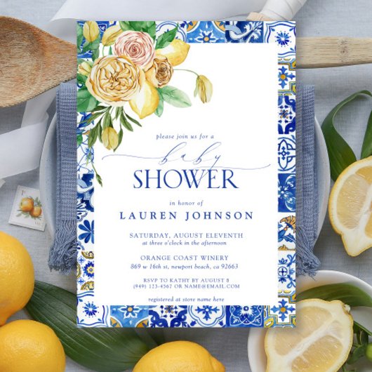 Elegant Mediterranean Lemon Floral Baby shower Kaart