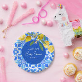 Elegant Mediterranean Lemon Floral Baby shower Papieren Bordje (Feest)