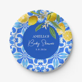 Elegant Mediterranean Lemon Floral Baby shower Papieren Bordje