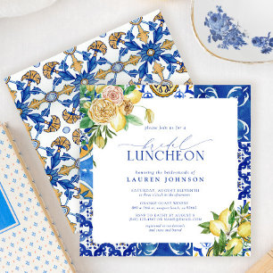 Elegant Mediterranean Lemon Floral Bridal Luncheon Kaart
