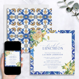 Elegant Mediterranean Lemon Floral Bridal Luncheon Kaart
