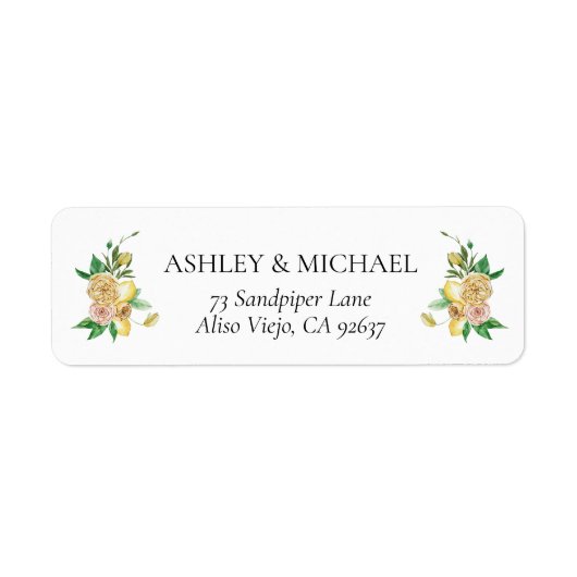 Elegant Mediterranean Lemon Floral Return Address Etiket (Voorkant)