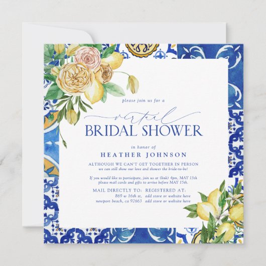 Elegant Mediterranean Lemon Floral Virtual Shower Kaart (Voorkant)