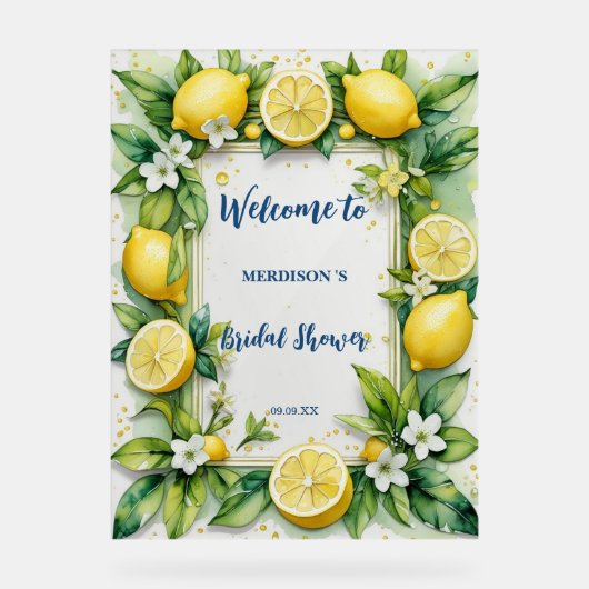 Elegant Mediterranean Lemon Floral Vrijgezellenfee Acryl Bord (Voorkant)