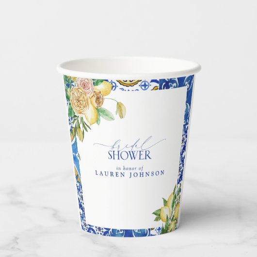Elegant Mediterranean Lemon Floral Vrijgezellenfee Papieren Bekers (Achterkant)