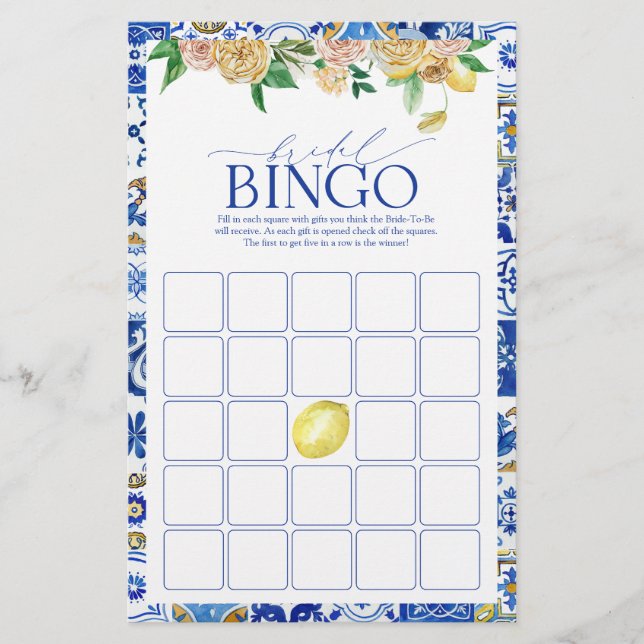 Elegant Mediterranean Lemon Shower Bingo Game (Voorkant)