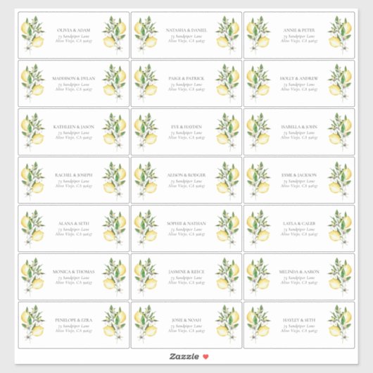 Elegant Mediterranean Lemon Shower Guest Address Sticker (Vel)