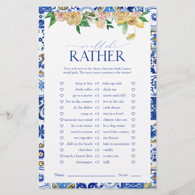 Elegant Mediterranean Lemon Vrijgezellenfeest Game (Voorkant)