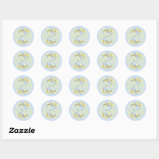 Elegant Mediterranean Lemons Initials Wedding Ronde Sticker (Vel)