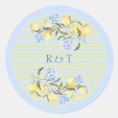 Elegant Mediterranean Lemons Initials Wedding Ronde Sticker (Voorkant)