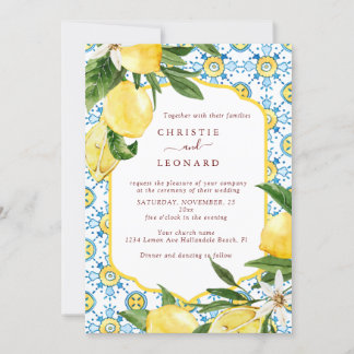 Elegant Mediterranean Lemons Wedding Invitation Kaart