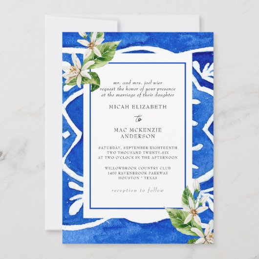 Elegant Mediterranean Waterverf Tile Bride Parent Kaart (Voorkant)