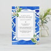 Elegant Mediterranean Waterverf Tile Bride Parent Kaart (Staand voorkant)