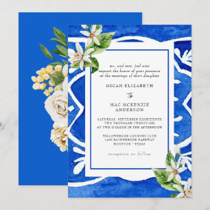 Elegant Mediterranean Waterverf Tile Bride Parent Kaart