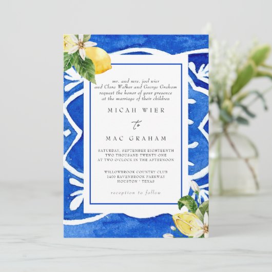Elegant Mediterranean Wedding Invitation Kaart (Staand voorkant)