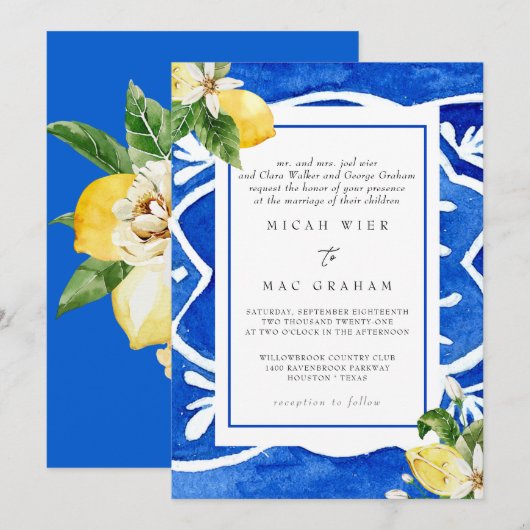 Elegant Mediterranean Wedding Invitation Kaart (Voorkant / Achterkant)