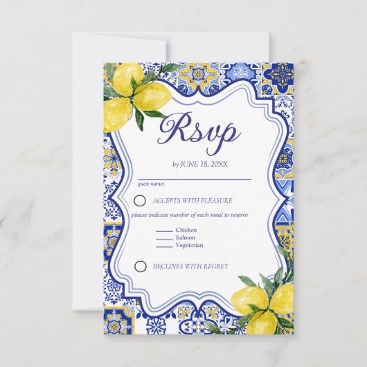 Elegant Meditterranean Wedding with italian tiles RSVP Kaartje (Voorkant)
