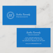 Elegant medium blauw Script Professional Monogram Visitekaartje (Voorkant / Achterkant)