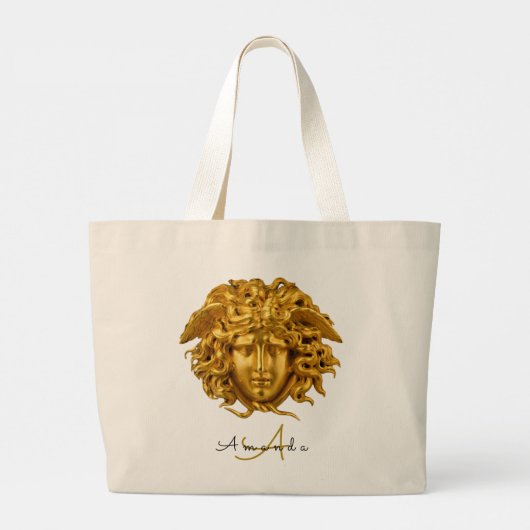 Elegant Medusa Script Haute Couture Chic Zwart Grote Tote Bag (Achterkant)