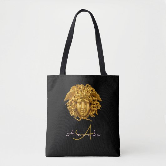 Elegant Medusa Script Haute Couture Chic Zwart Tote Bag (Voorkant)
