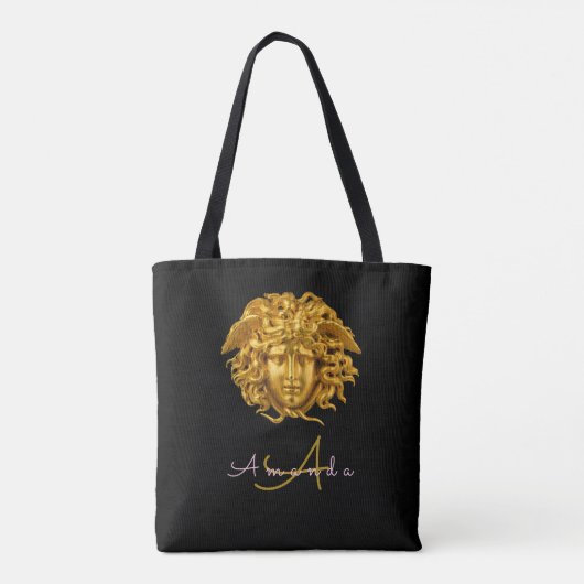Elegant Medusa Script Haute Couture Chic Zwart Tote Bag (Achterkant)