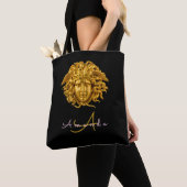 Elegant Medusa Script Haute Couture Chic Zwart Tote Bag (Dichtbij)