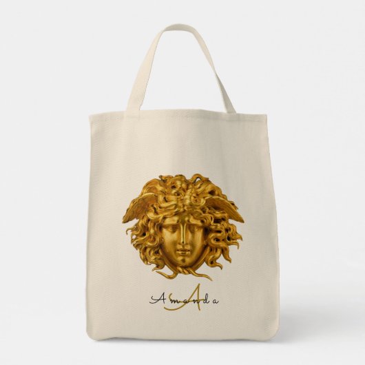 Elegant Medusa Script Haute Couture Chic Zwart Tote Bag (Achterkant)
