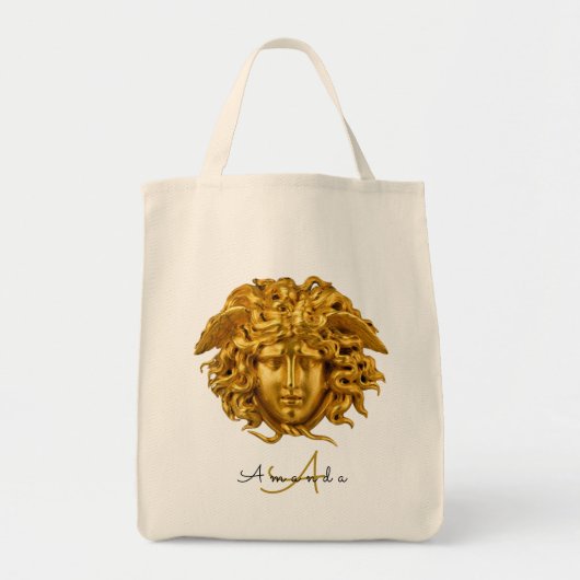 Elegant Medusa Script Haute Couture Chic Zwart Tote Bag (Voorkant)