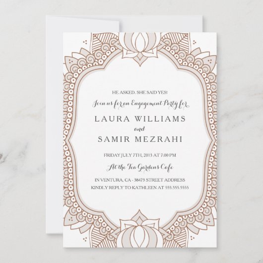 Elegant Mehndi Bruiloft Verlovingsfeest Kaart (Voorkant)