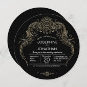Elegant Mehndi Design bruiloft uitnodiging-zwart Kaart (Voorkant / Achterkant)