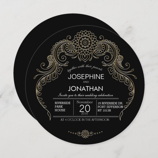 Elegant Mehndi Design bruiloft uitnodiging-zwart Kaart (Voorkant / Achterkant)