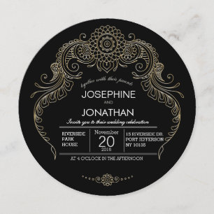 Elegant Mehndi Design bruiloft uitnodiging-zwart Kaart