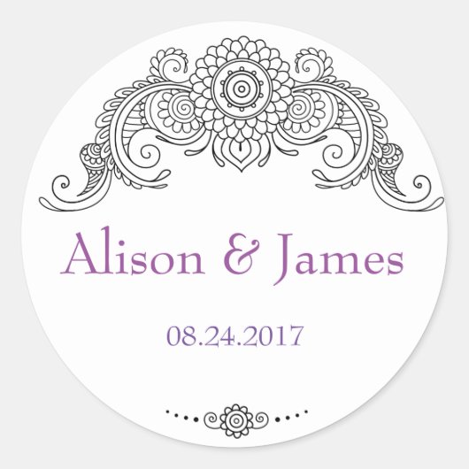 Elegant Mehndi design rond stickers-zwart Ronde Sticker (Voorkant)