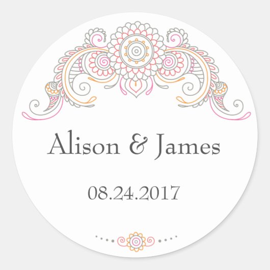 Elegant Mehndi design ronde stickers (Voorkant)