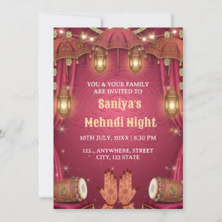 Elegant Mehndi Night Ceremony Invitation Kaart