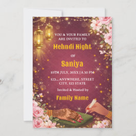 Elegant Mehndi Night Ceremony Invitation Kaart