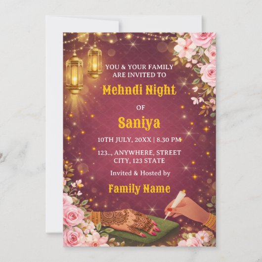 Elegant Mehndi Night Ceremony Invitation Kaart (Voorkant)