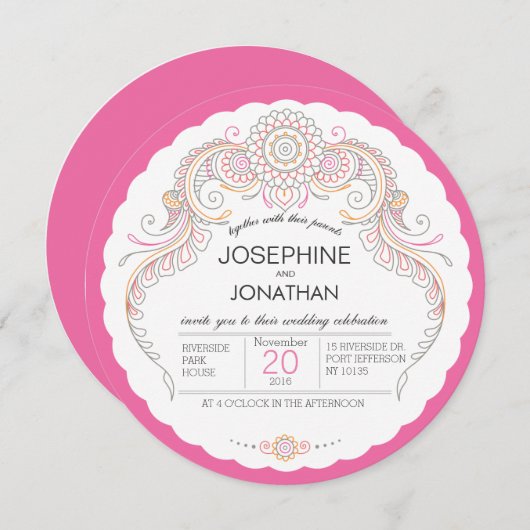 Elegant Mehndi ontwerp bruiloft uitnodiging (Voorkant / Achterkant)