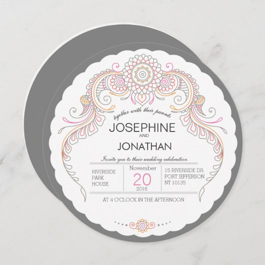 Elegant Mehndi ontwerp bruiloft uitnodiging (Voorkant / Achterkant)