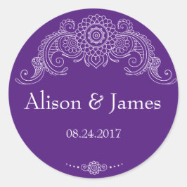 Elegant Mehndi ontwerp rond stickers-paarse Ronde Sticker