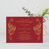Elegant Mehndi Peacock Wedding Invitation - Red Kaart (Staand voorkant)