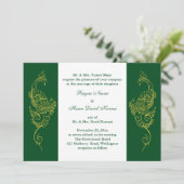 Elegant Mehndi Peacock Wedding Invite Green White Kaart (Staand voorkant)