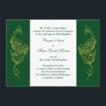 Elegant Mehndi Peacock Wedding Invite Green White Kaart<br><div class="desc">Deze elegante hengna geïnspireerde trouwuitnodiging is voorzien van handgeschetste gouden pauzes op een donkere groene en witte achtergrond, waardoor dit middelmatige ontwerp perfect is voor de moderne of traditionele Indische bruiloft. De coördinerende Elegant Mehndi Peacock RSVP - Green White is beschikbaar; maar als extra coördinerende punten nodig zijn, contacteer ons...</div>